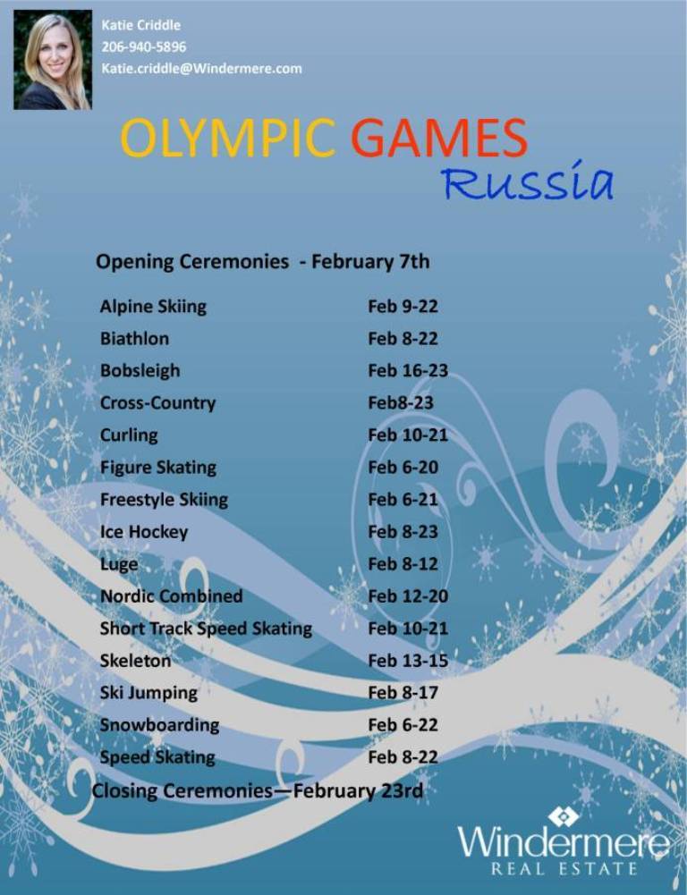 2014 Olympic Games Schedule