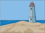 Lighthouse on Rocky Shore Clipart